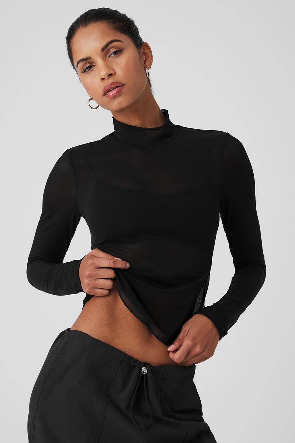 Black Women Alo Yoga Mesh Sheer Illusion Mock Neck Long Sleeve | Australia  95061-NZPK