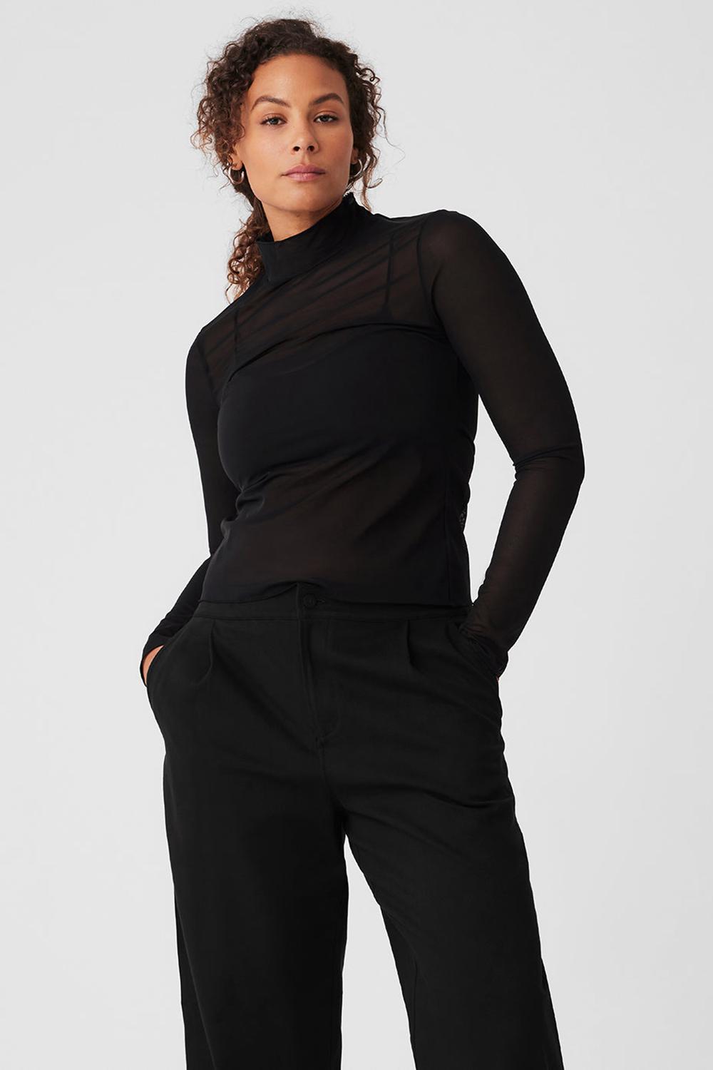 Black Women Alo Yoga Mesh Sheer Illusion Mock Neck Long Sleeve | Australia  95061-NZPK