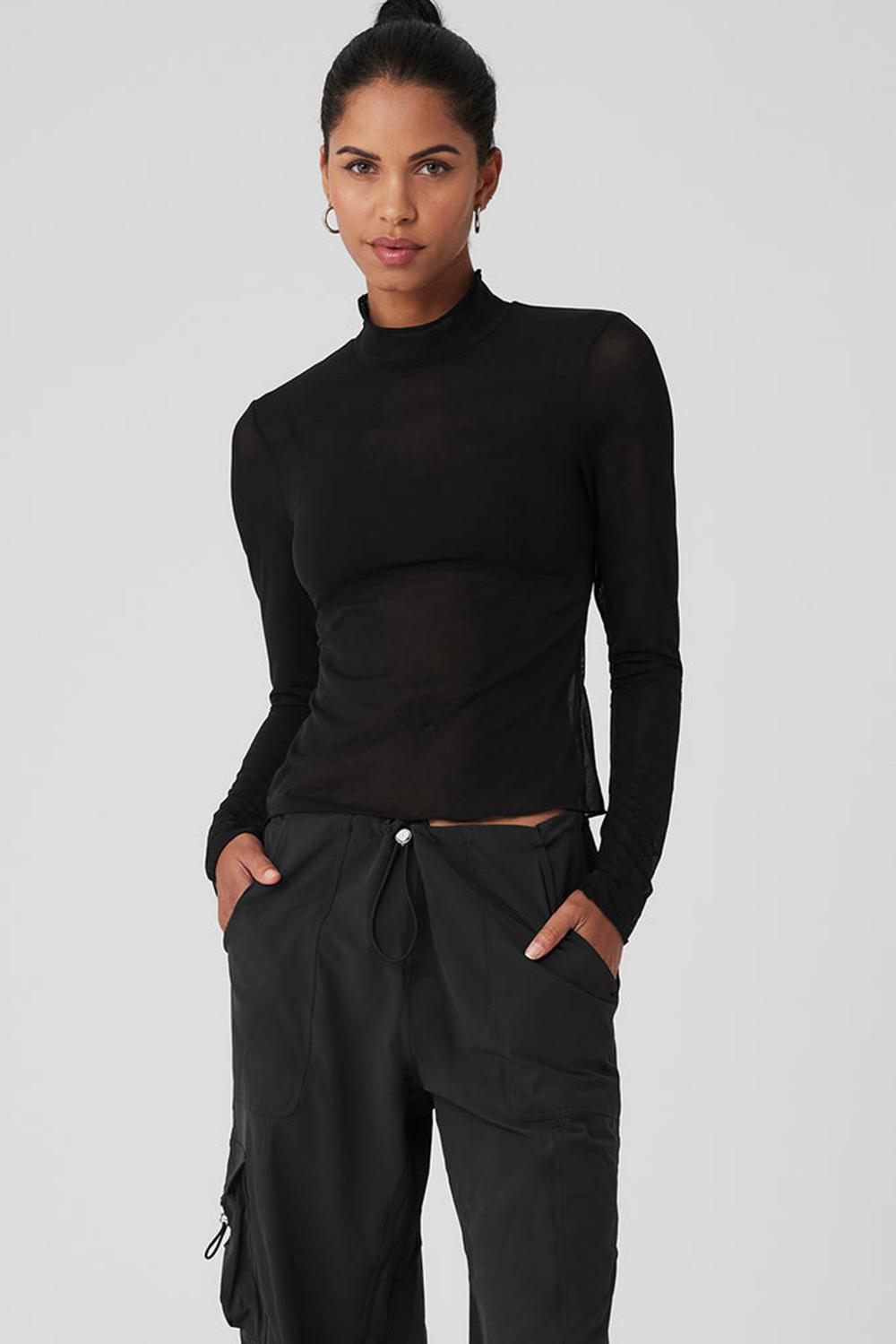 Black Women Alo Yoga Mesh Sheer Illusion Mock Neck Long Sleeve | Australia  95061-NZPK