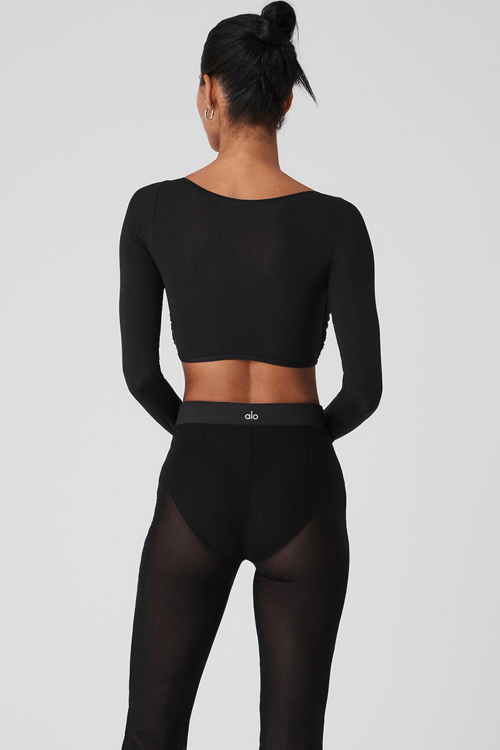 Black Women Alo Yoga Mesh Sheer Illusion Cropped Long Sleeve | Australia  93216-LJAM