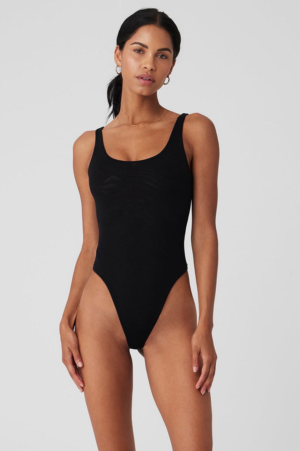 Black Women Alo Yoga Mesh Sheer Illusion Bodysuit | Australia  10653-LWJK