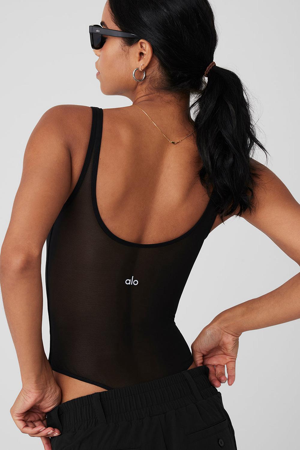 Black Women Alo Yoga Mesh Sheer Illusion Bodysuit | Australia  10653-LWJK