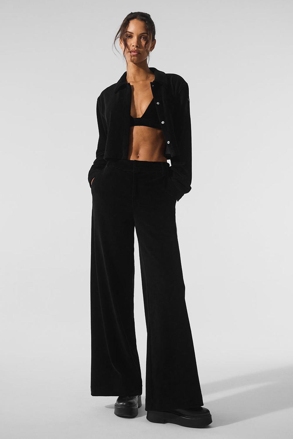 Black Women Alo Yoga Micro Corduroy Dreamer Button Down Cropped Tops | Australia  35984-IDUS