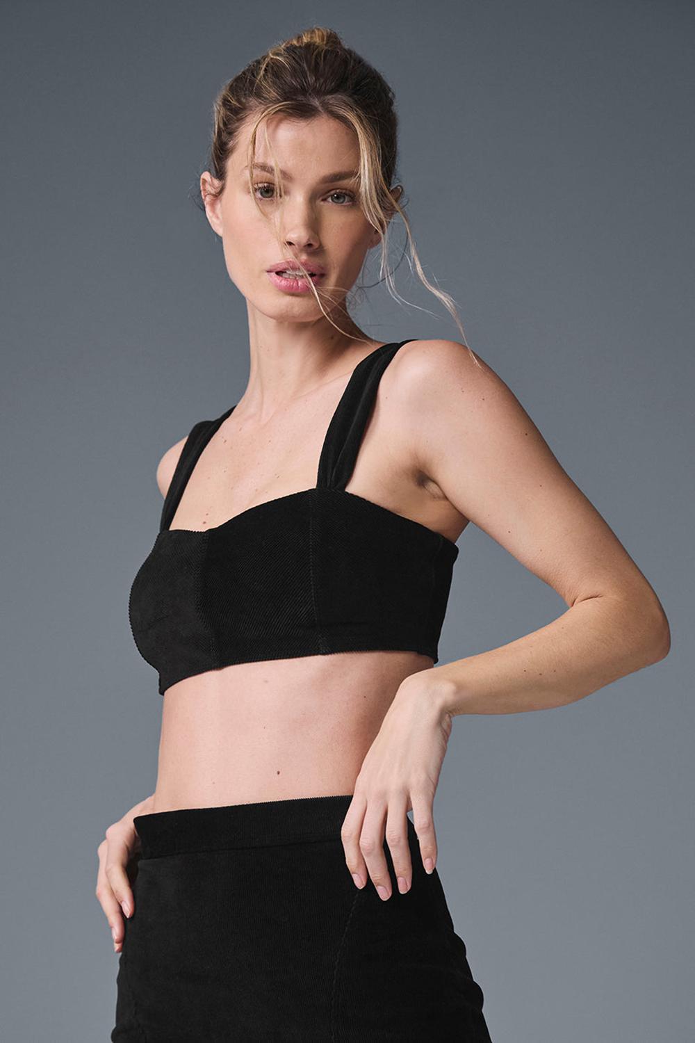 Black Women Alo Yoga Micro Corduroy Winter Break Bra | Australia  78205-HDLP