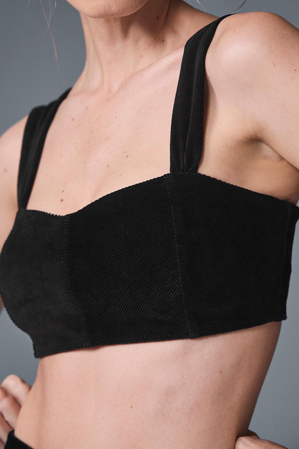 Black Women Alo Yoga Micro Corduroy Winter Break Bra | Australia  78205-HDLP