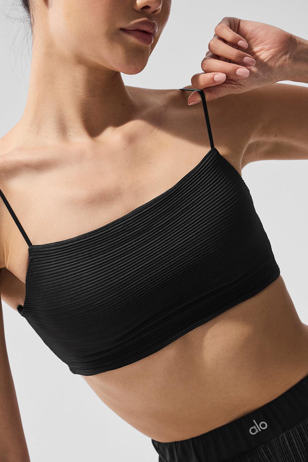 Black Women Alo Yoga Micro Plisse Game On Bra | Australia  01526-ROTE