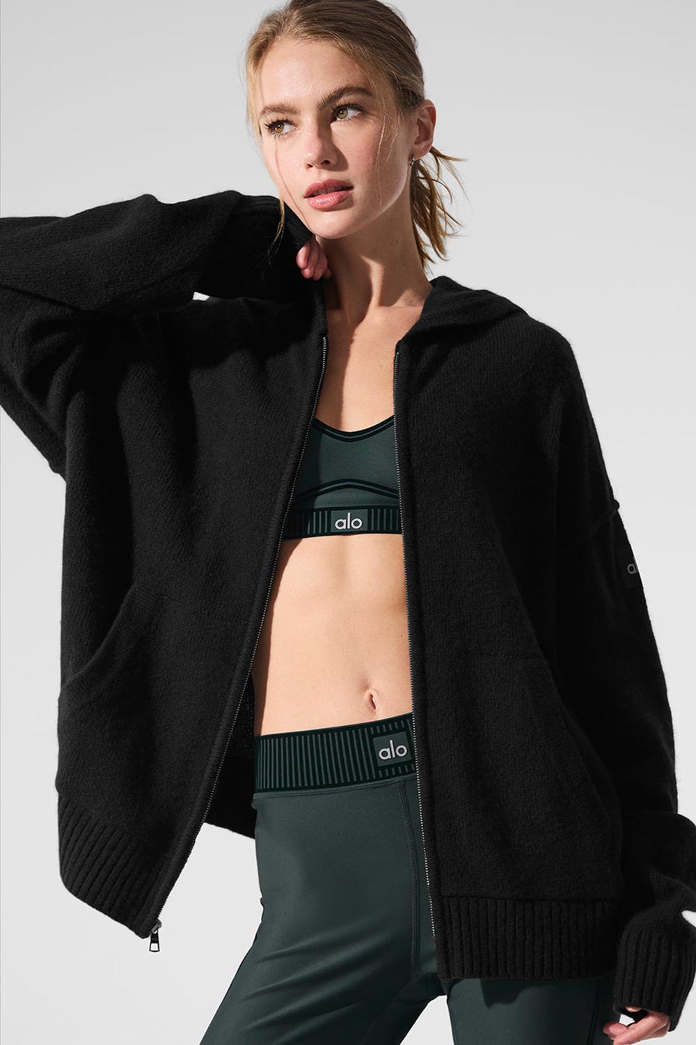 Black Women Alo Yoga New Class Cashmere Full Zip Hoodie | Australia  05849-THGE