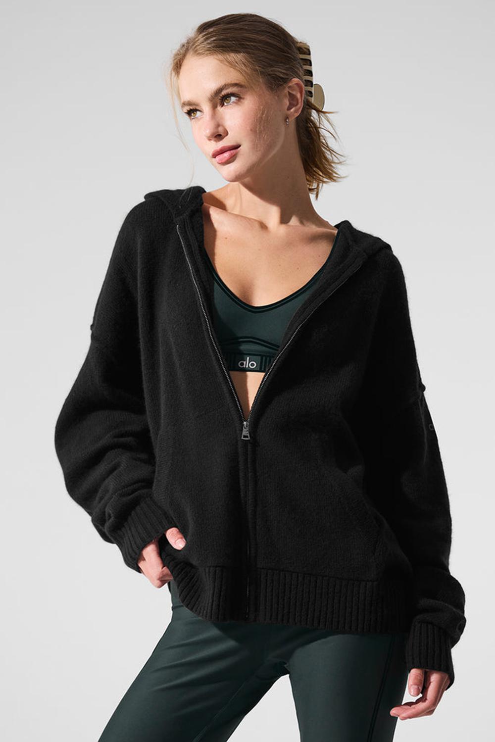 Black Women Alo Yoga New Class Cashmere Full Zip Hoodie | Australia  05849-THGE