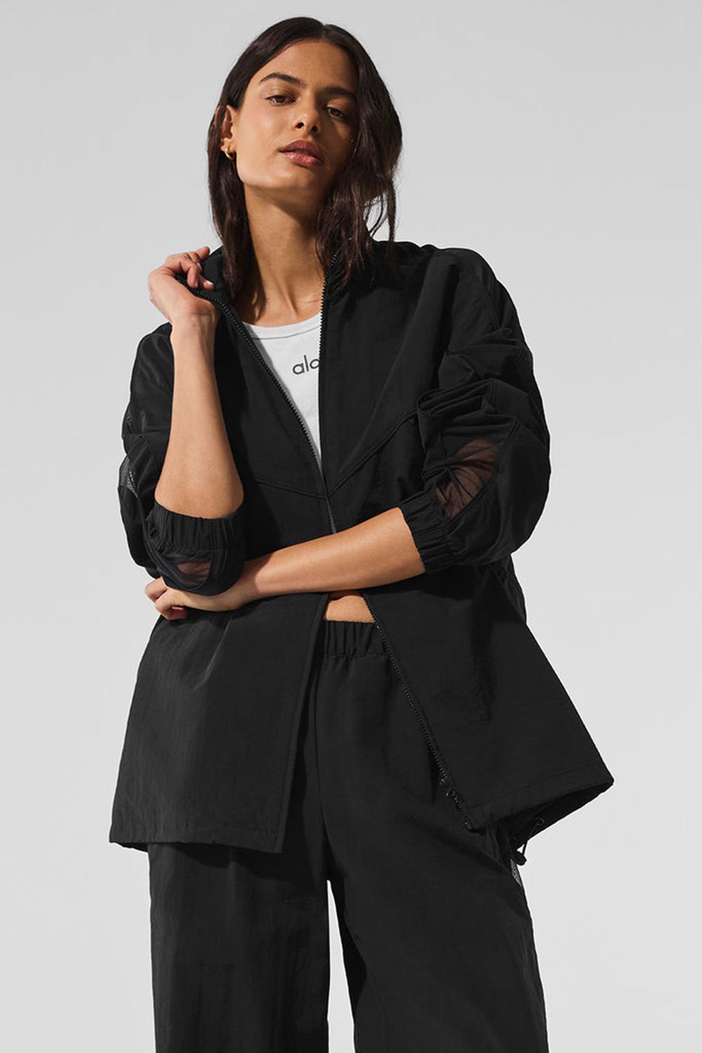Black Women Alo Yoga Origin Full-Zip Track Jacket | Australia  68403-KLSY