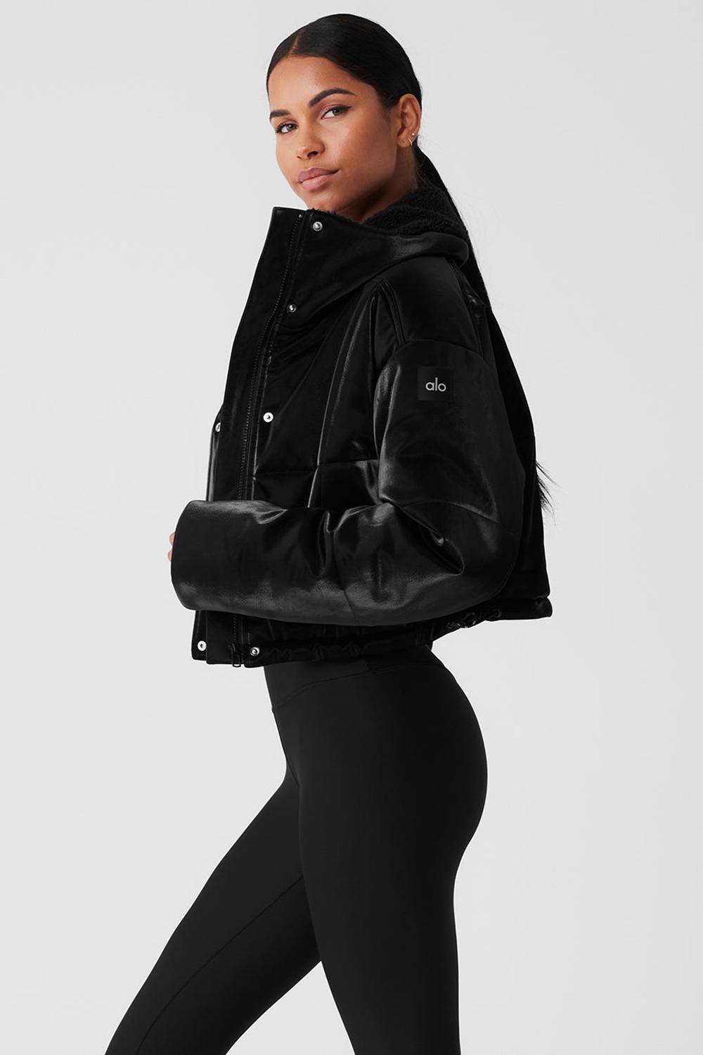 Black Women Alo Yoga Orion Cropped Puffer Jacket | Australia  30495-PUKJ