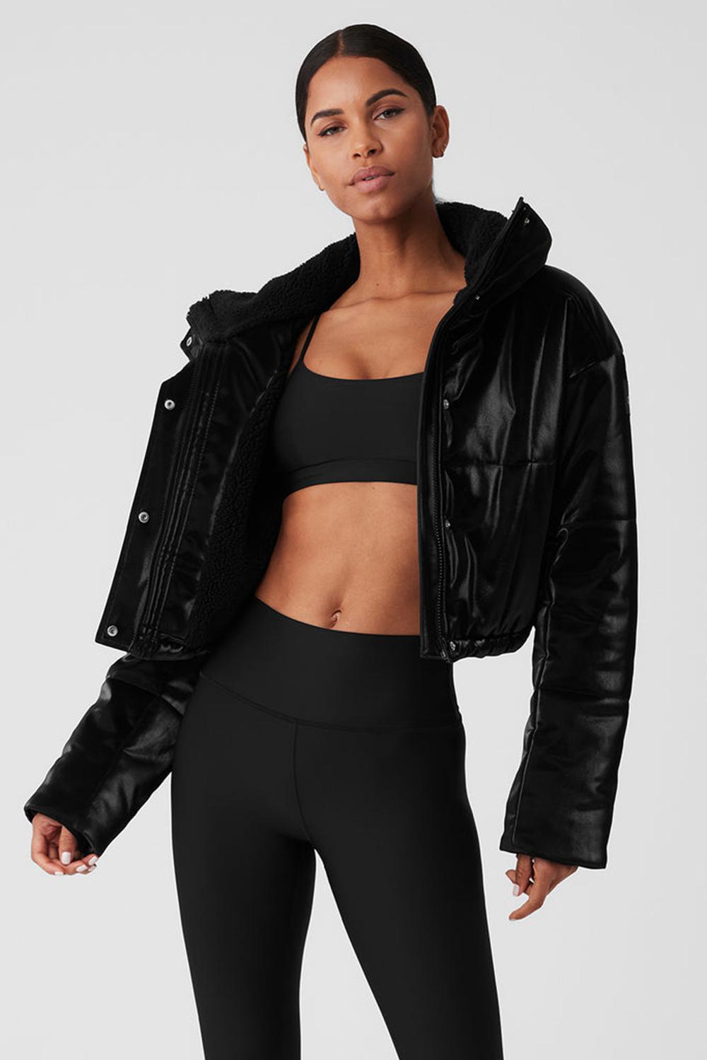 Black Women Alo Yoga Orion Cropped Puffer Jacket | Australia  30495-PUKJ