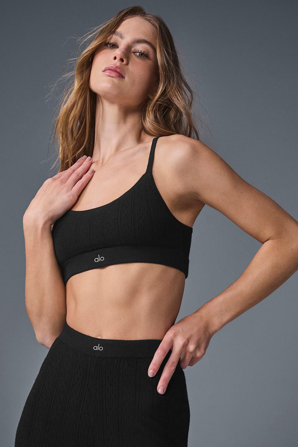 Black Women Alo Yoga Pointelle Sweater Be Mine Bra | Australia  68149-ZSAX