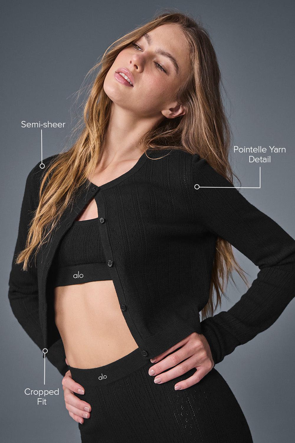 Black Women Alo Yoga Pointelle Sweater Be Mine Cardigan | Australia  24697-SHTE
