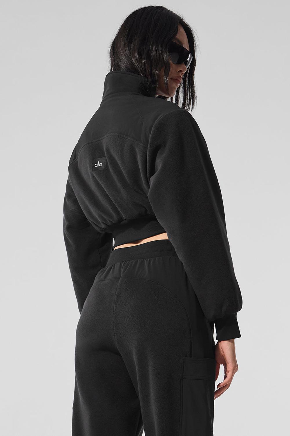Black Women Alo Yoga Polar Fleece Cropped Wintry Mix Jacket | Australia  96453-SWOK