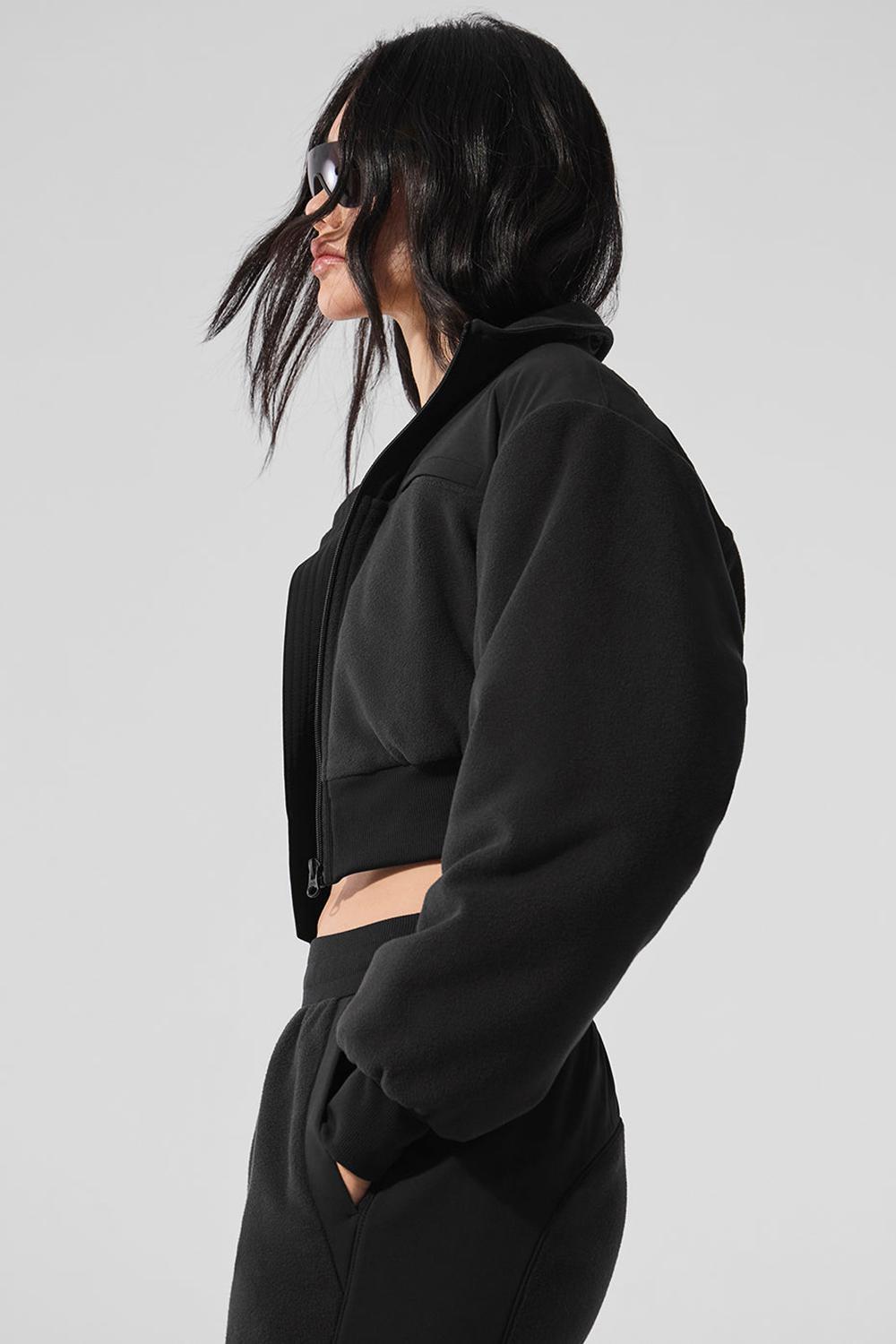 Black Women Alo Yoga Polar Fleece Cropped Wintry Mix Jacket | Australia  96453-SWOK