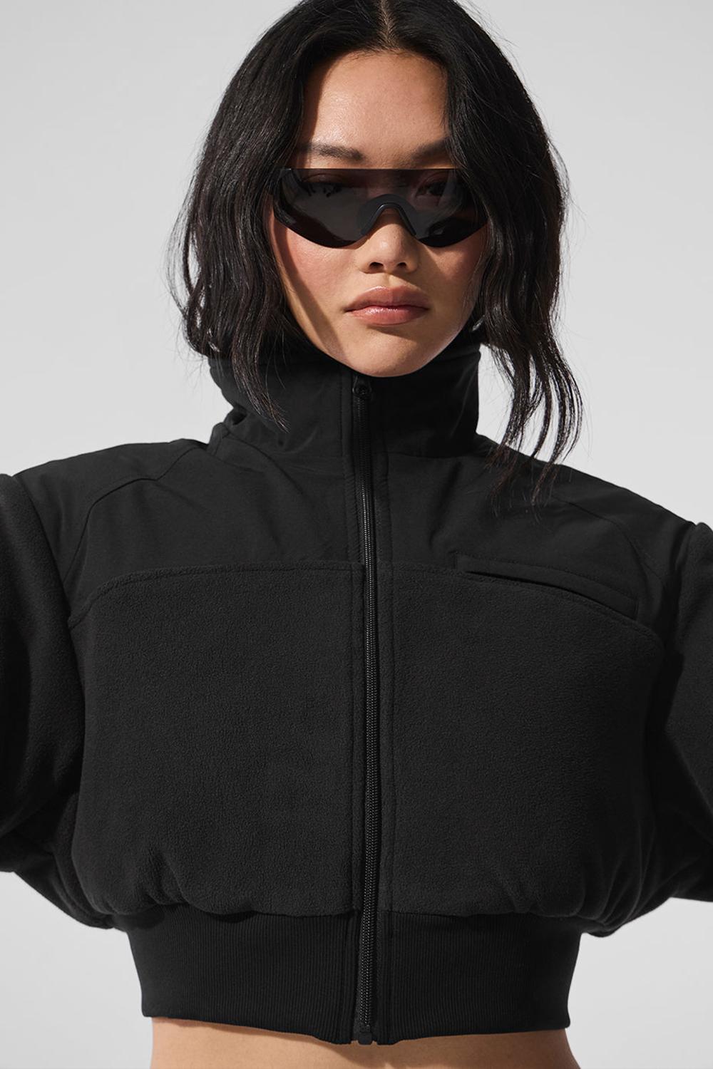 Black Women Alo Yoga Polar Fleece Cropped Wintry Mix Jacket | Australia  96453-SWOK