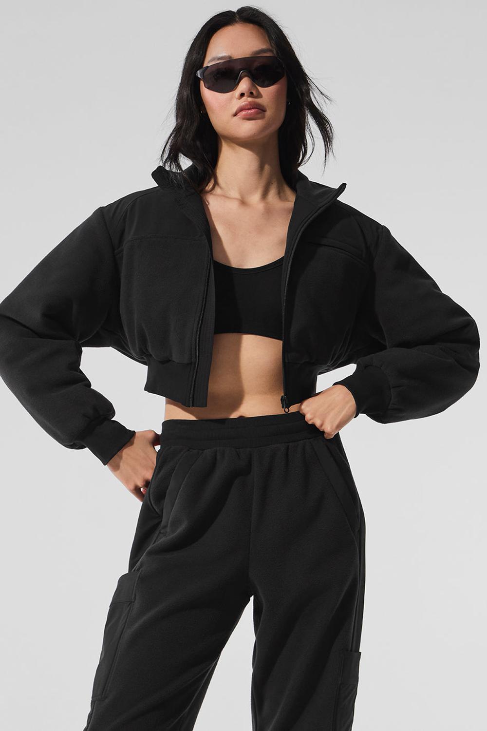Black Women Alo Yoga Polar Fleece Cropped Wintry Mix Jacket | Australia  96453-SWOK