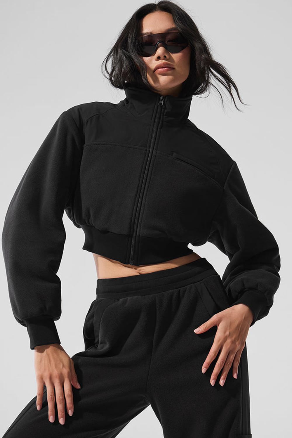 Black Women Alo Yoga Polar Fleece Cropped Wintry Mix Jacket | Australia  96453-SWOK