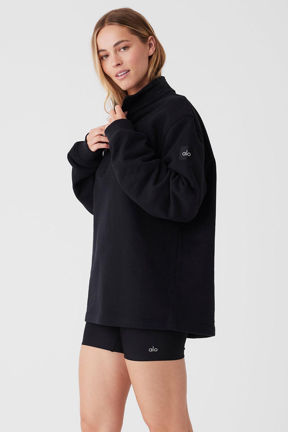 Black Women Alo Yoga Renown Heavy Weight 1/4 Zip Hoodie | Australia  96437-BSGP