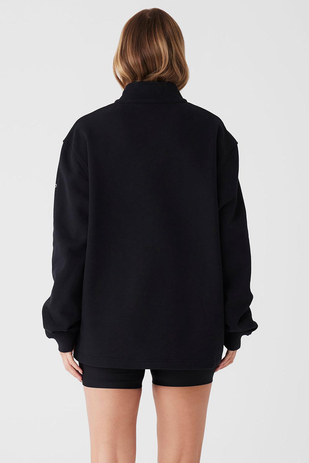 Black Women Alo Yoga Renown Heavy Weight 1/4 Zip Hoodie | Australia  96437-BSGP