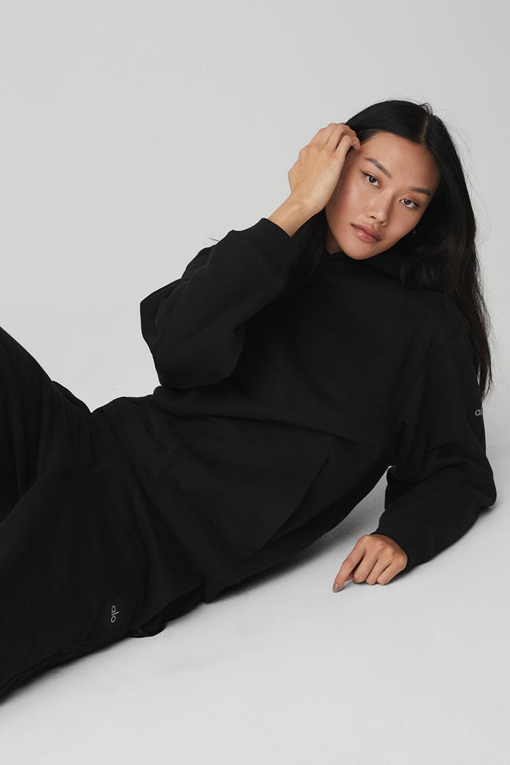 Black Women Alo Yoga Renown Heavy Weight Hoodie | Australia  47628-IOLV