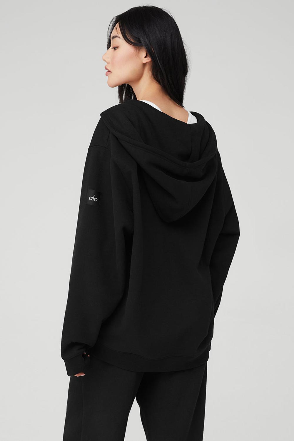 Black Women Alo Yoga Renown Heavy Weight Full Zip Hoodie | Australia  30196-VWFG