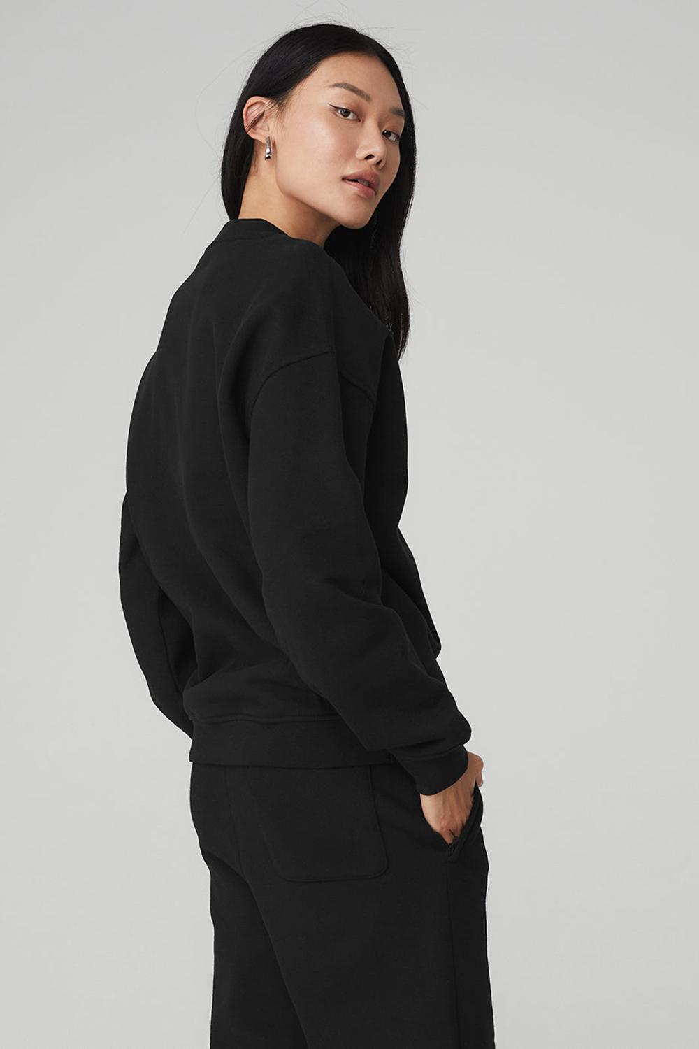 Black Women Alo Yoga Renown Heavy Weight Crew Neck Pullover | Australia  24391-JKCX