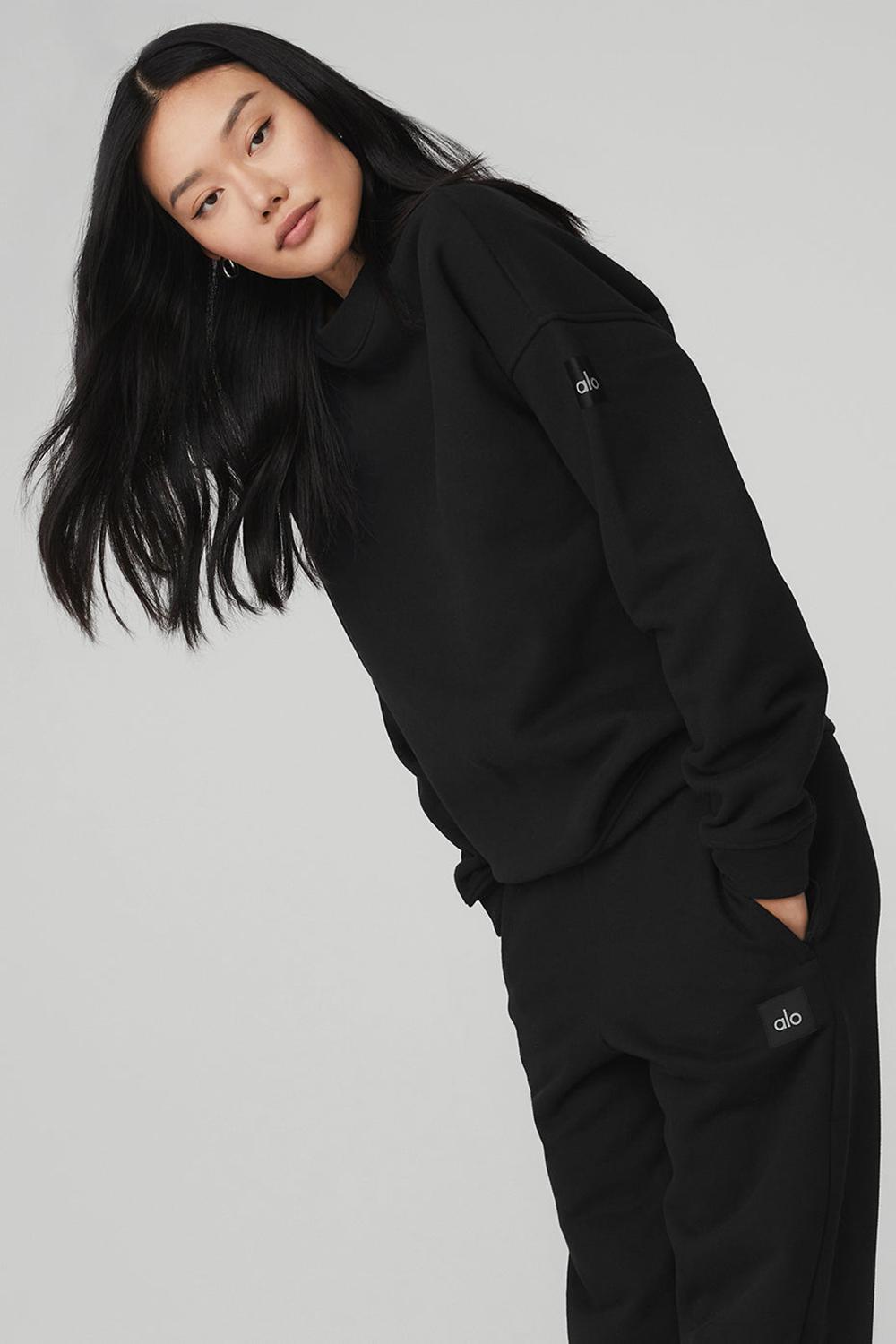 Black Women Alo Yoga Renown Heavy Weight Crew Neck Pullover | Australia  24391-JKCX