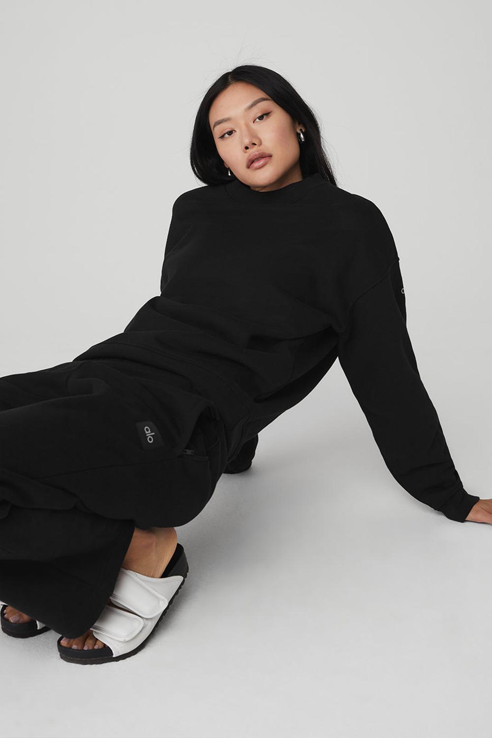 Black Women Alo Yoga Renown Heavy Weight Crew Neck Pullover | Australia  24391-JKCX