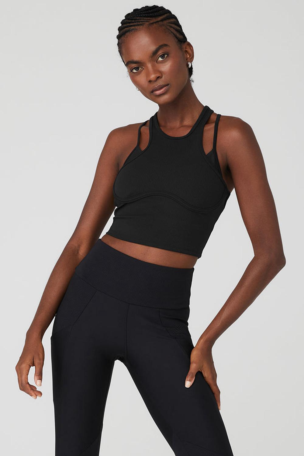 Black Women Alo Yoga Ribbed Airlift Enchanted Bra Tank | Australia  23478-CPTD