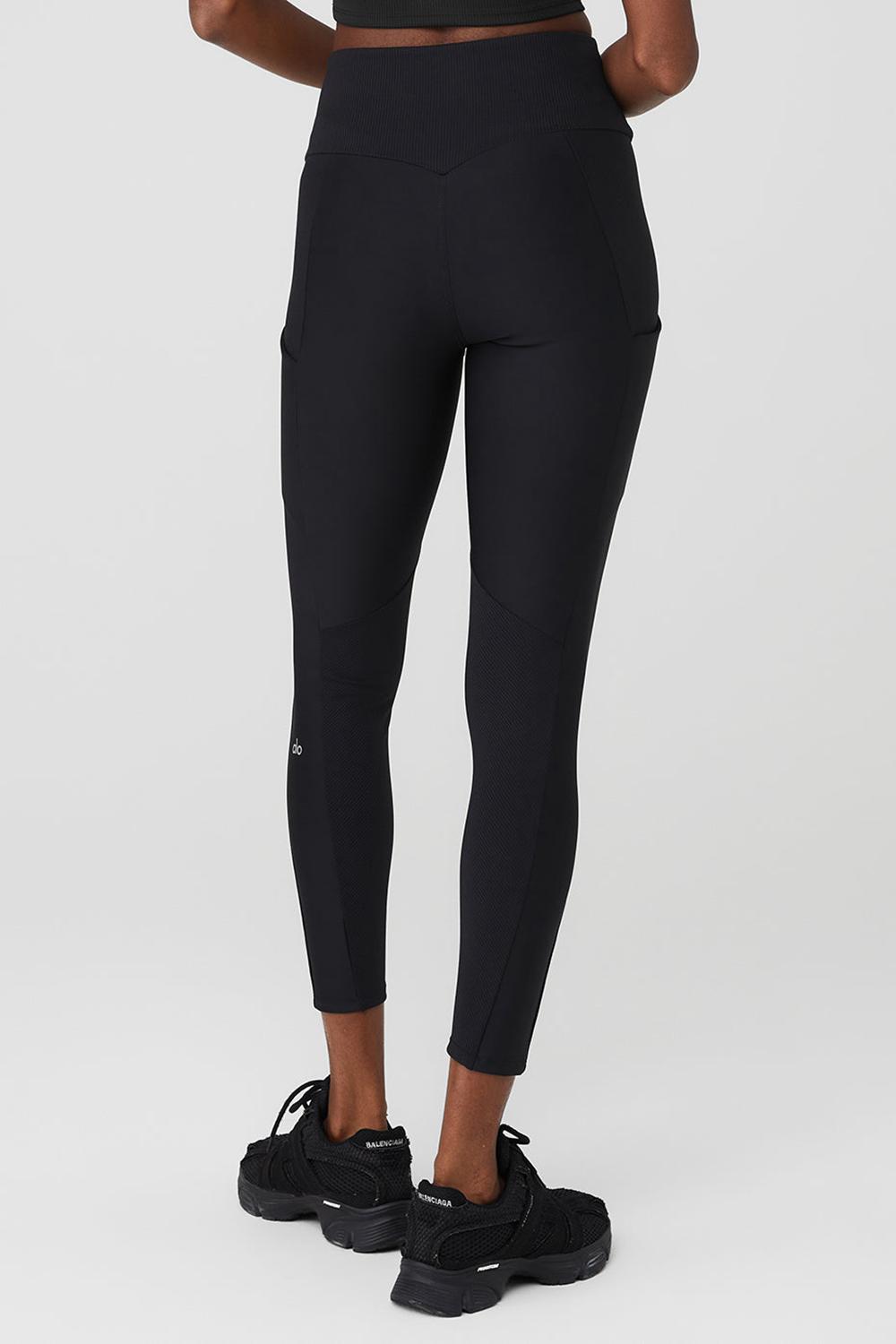 Black Women Alo Yoga Ribbed Airlift High-Waist 7/8 Enchanted Legging | Australia  08742-CRVA