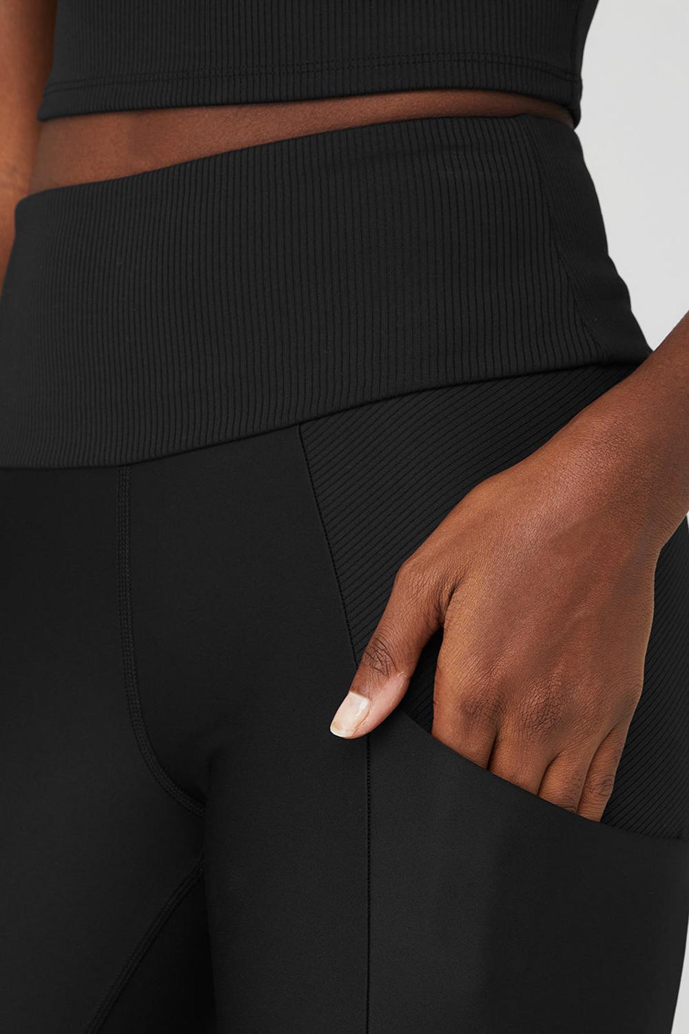 Black Women Alo Yoga Ribbed Airlift High-Waist 7/8 Enchanted Legging | Australia  08742-CRVA
