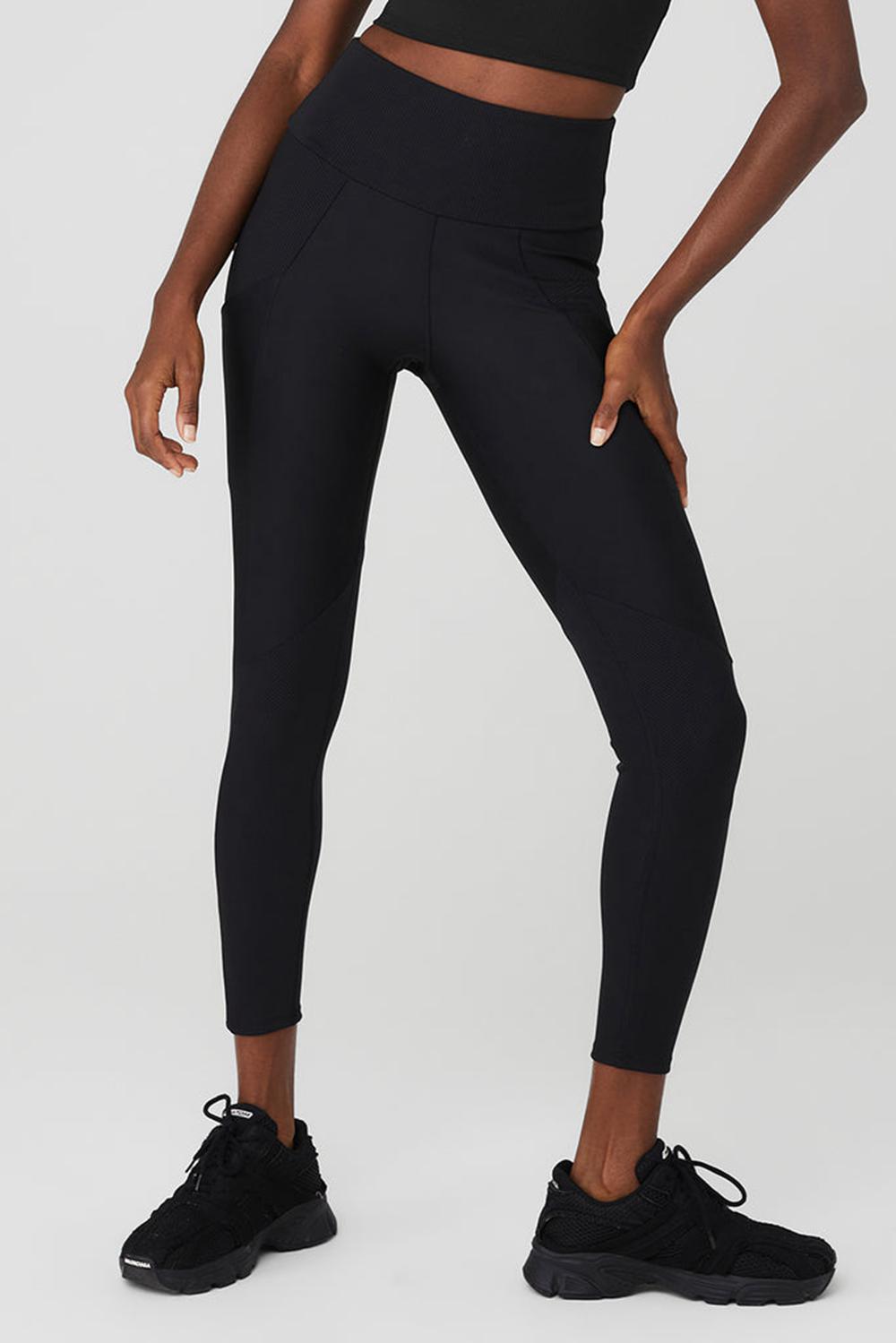 Black Women Alo Yoga Ribbed Airlift High-Waist 7/8 Enchanted Legging | Australia  08742-CRVA