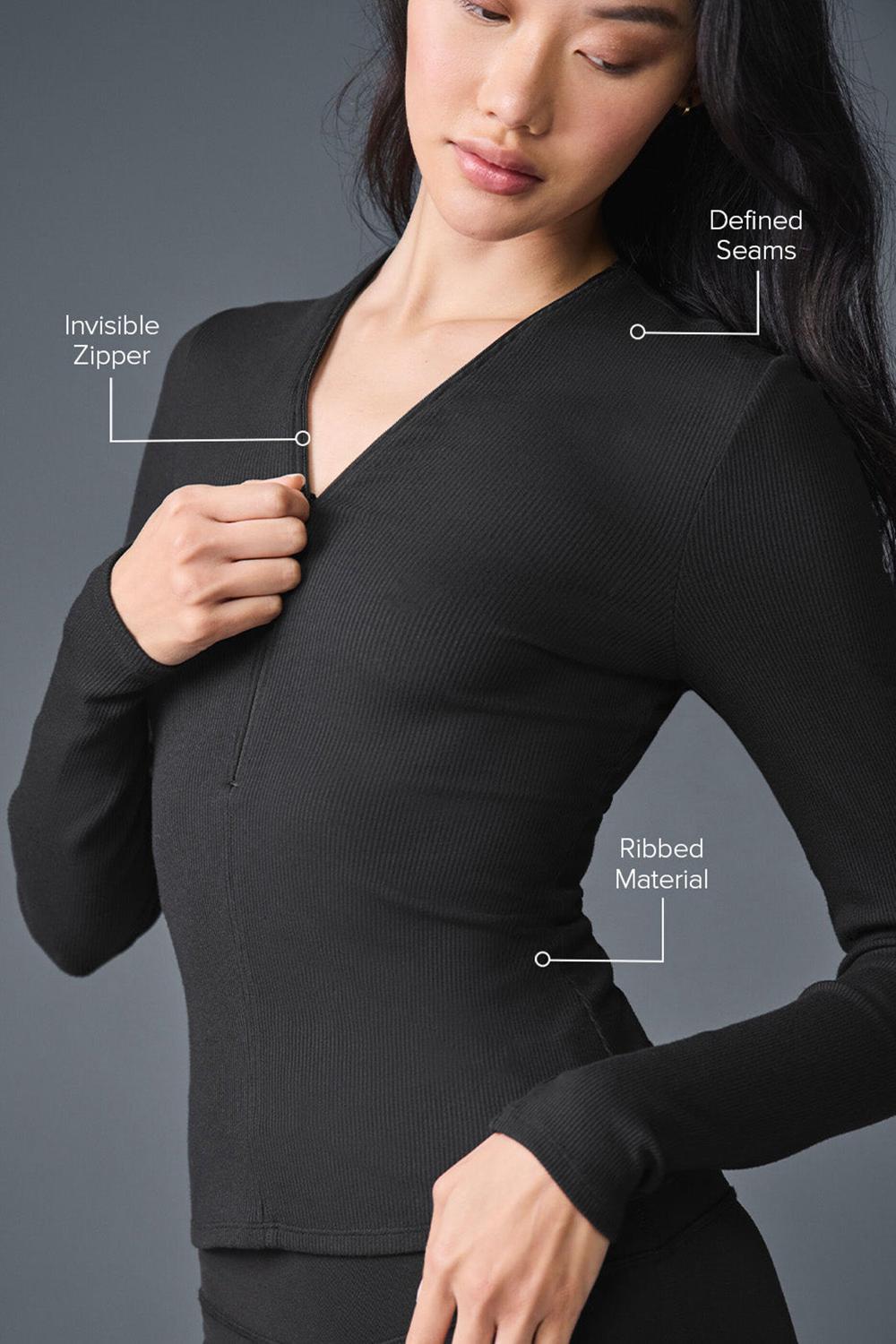 Black Women Alo Yoga Ribbed Mesmerize Long Sleeve | Australia  25137-AWJM