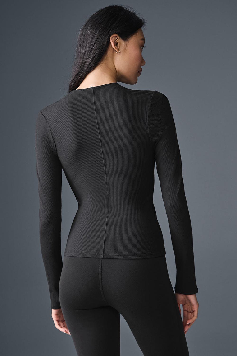 Black Women Alo Yoga Ribbed Mesmerize Long Sleeve | Australia  25137-AWJM