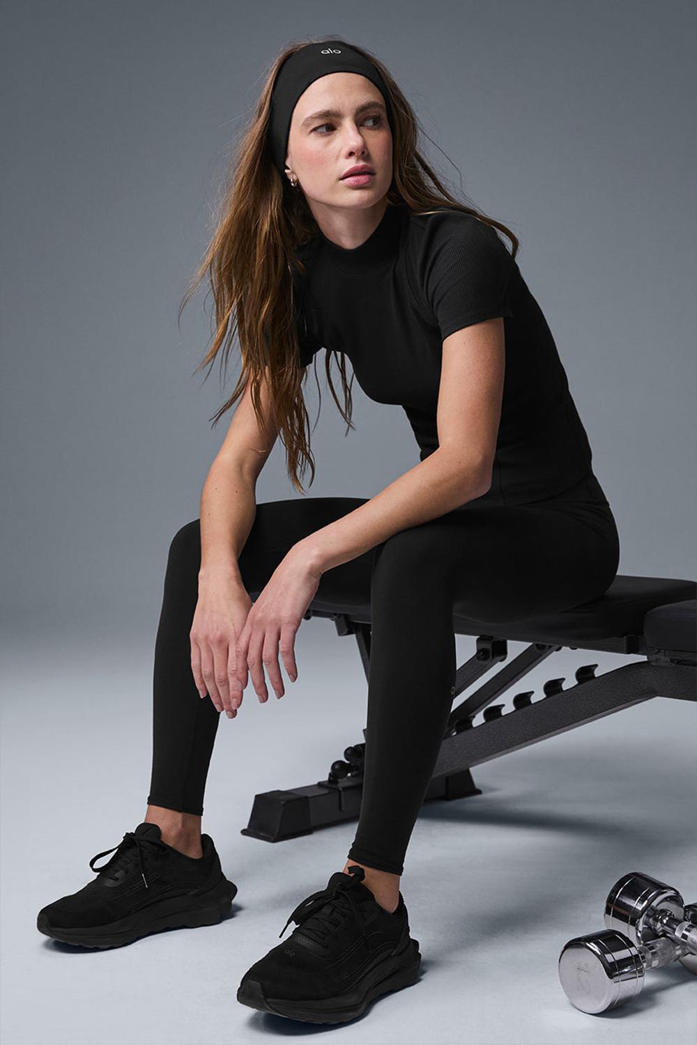 Black Women Alo Yoga Ribbed Mesmerize Short Sleeve | Australia  79304-CXEQ