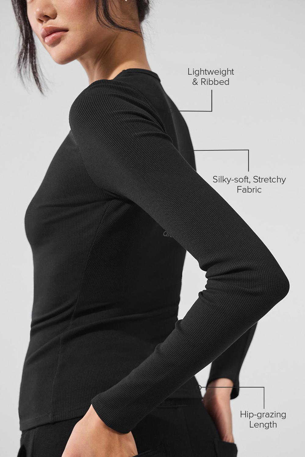Black Women Alo Yoga Ribbed Modal Long Sleeve | Australia  76041-ONLW