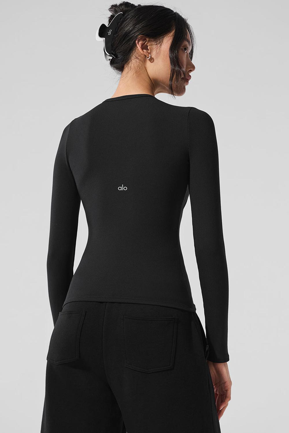 Black Women Alo Yoga Ribbed Modal Long Sleeve | Australia  76041-ONLW