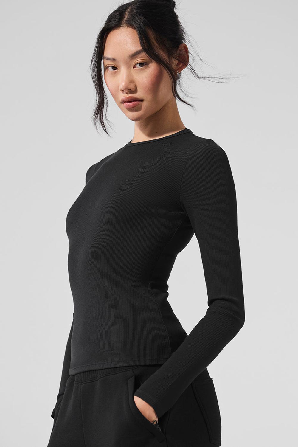 Black Women Alo Yoga Ribbed Modal Long Sleeve | Australia  76041-ONLW
