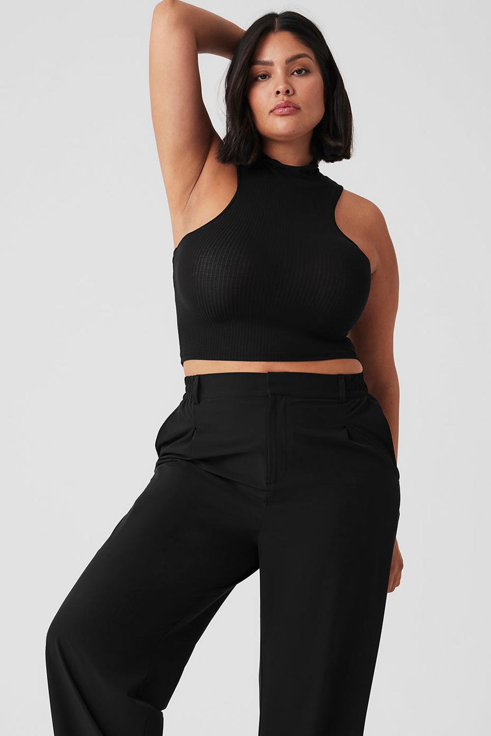 Black Women Alo Yoga Ribbed Sea Coast Cropped Turtleneck Tank | Australia  45160-XNFZ