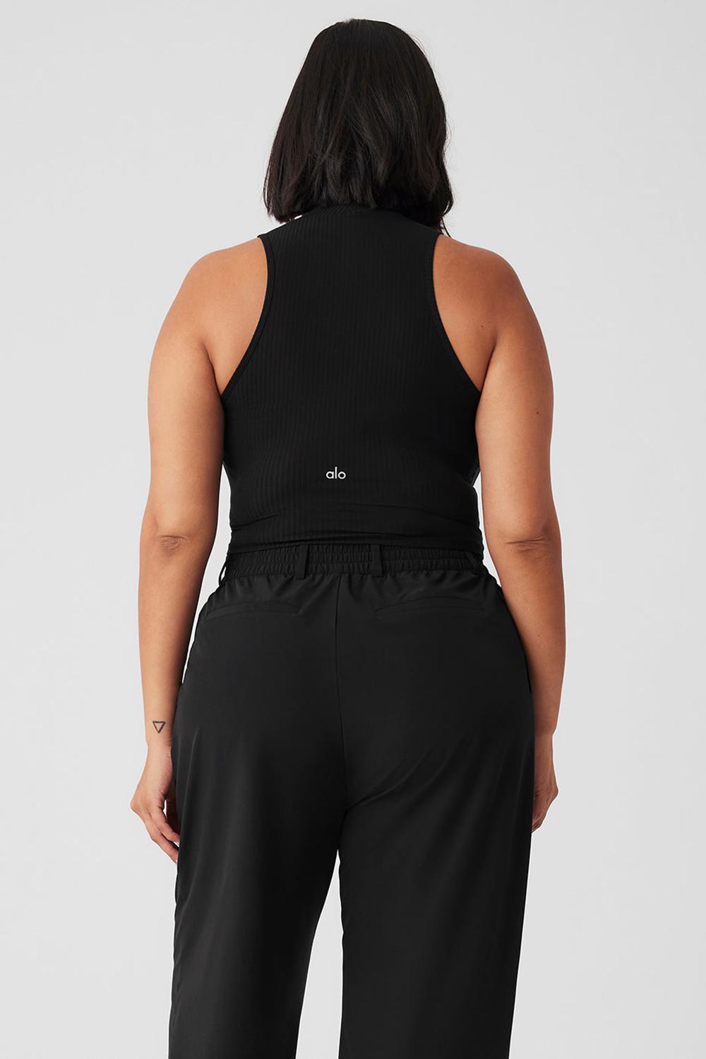 Black Women Alo Yoga Ribbed Sea Coast Cropped Turtleneck Tank | Australia  45160-XNFZ