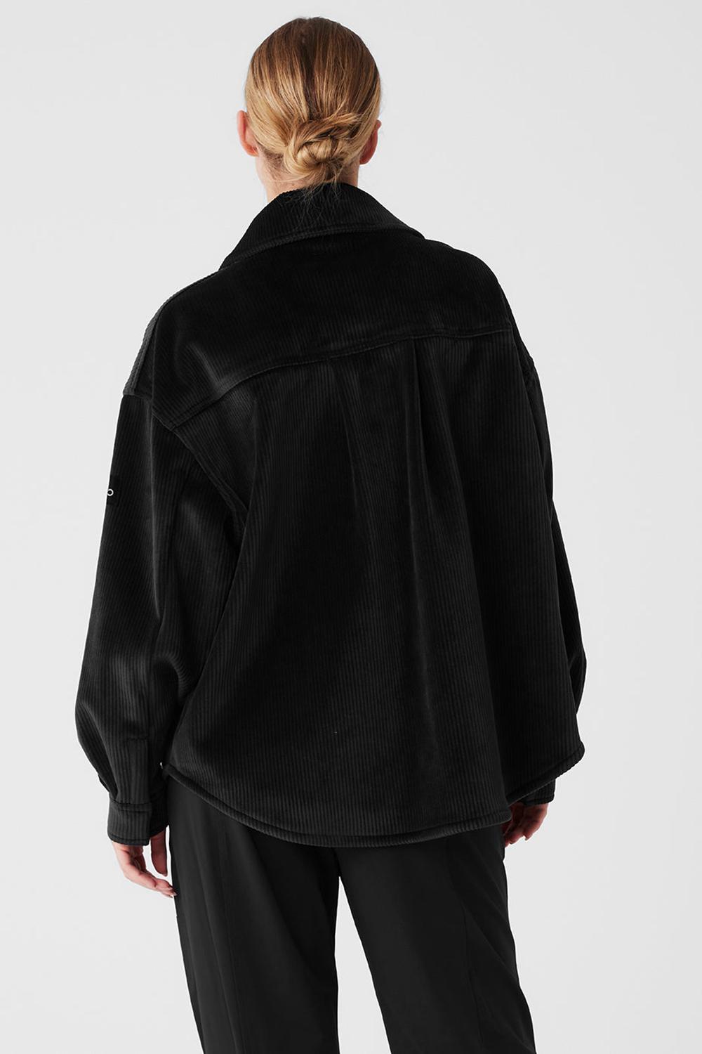 Black Women Alo Yoga Ribbed Velour Mountain Side Shacket Jacket | Australia  34865-DMSH
