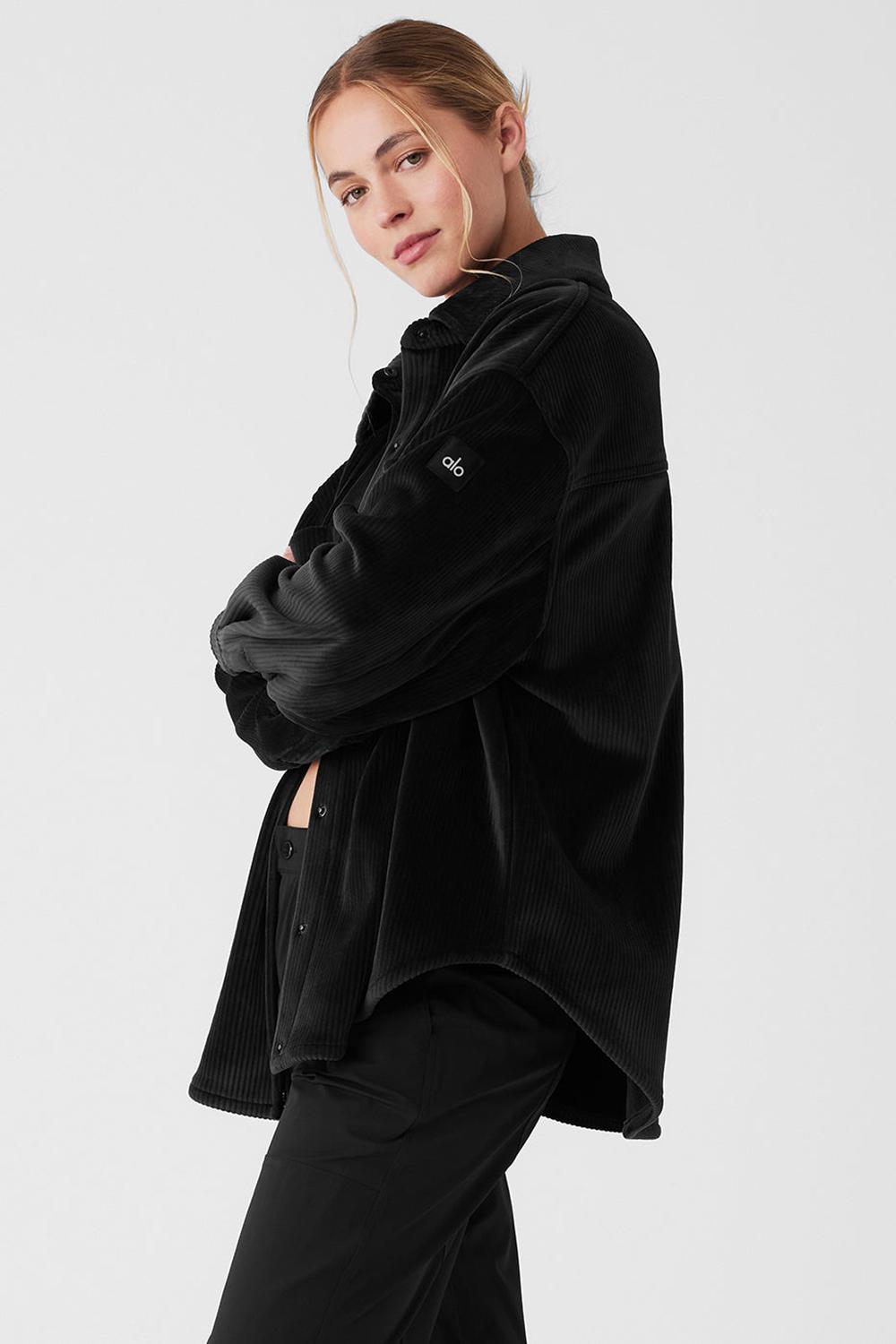 Black Women Alo Yoga Ribbed Velour Mountain Side Shacket Jacket | Australia  34865-DMSH