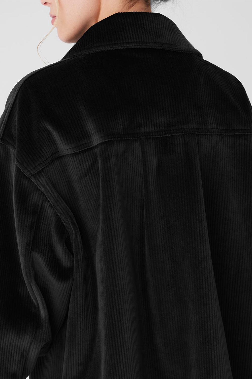 Black Women Alo Yoga Ribbed Velour Mountain Side Shacket Jacket | Australia  34865-DMSH