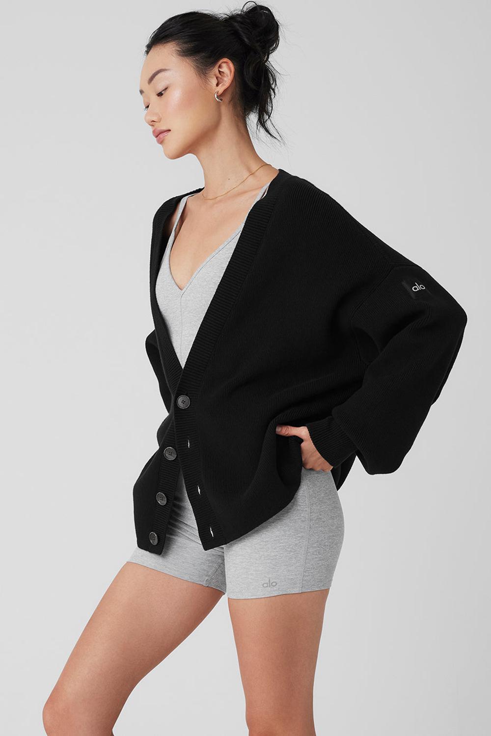 Black Women Alo Yoga Scholar Cardigan Sweater | Australia  64310-EKSX