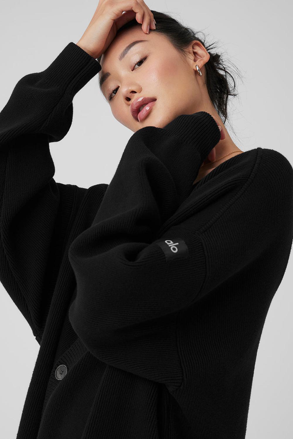 Black Women Alo Yoga Scholar Cardigan Sweater | Australia  64310-EKSX