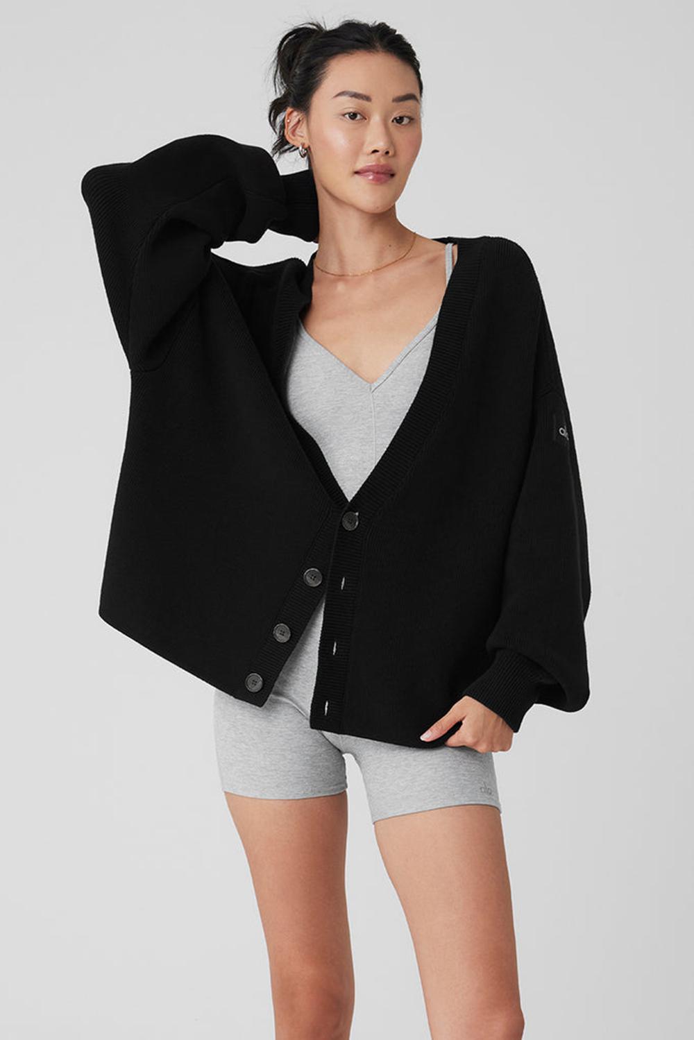 Black Women Alo Yoga Scholar Cardigan Sweater | Australia  64310-EKSX