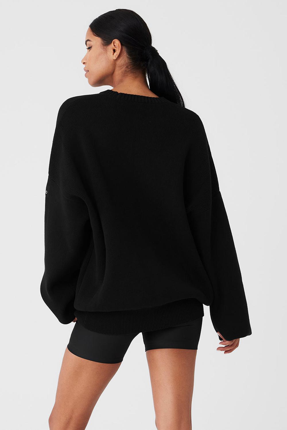 Black Women Alo Yoga Scholar Crew Neck Sweater | Australia  73650-HBWK