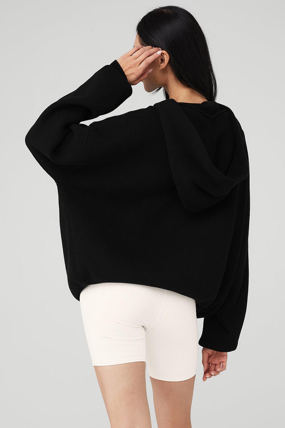 Black Women Alo Yoga Scholar Hooded Sweater | Australia  42876-CTDI