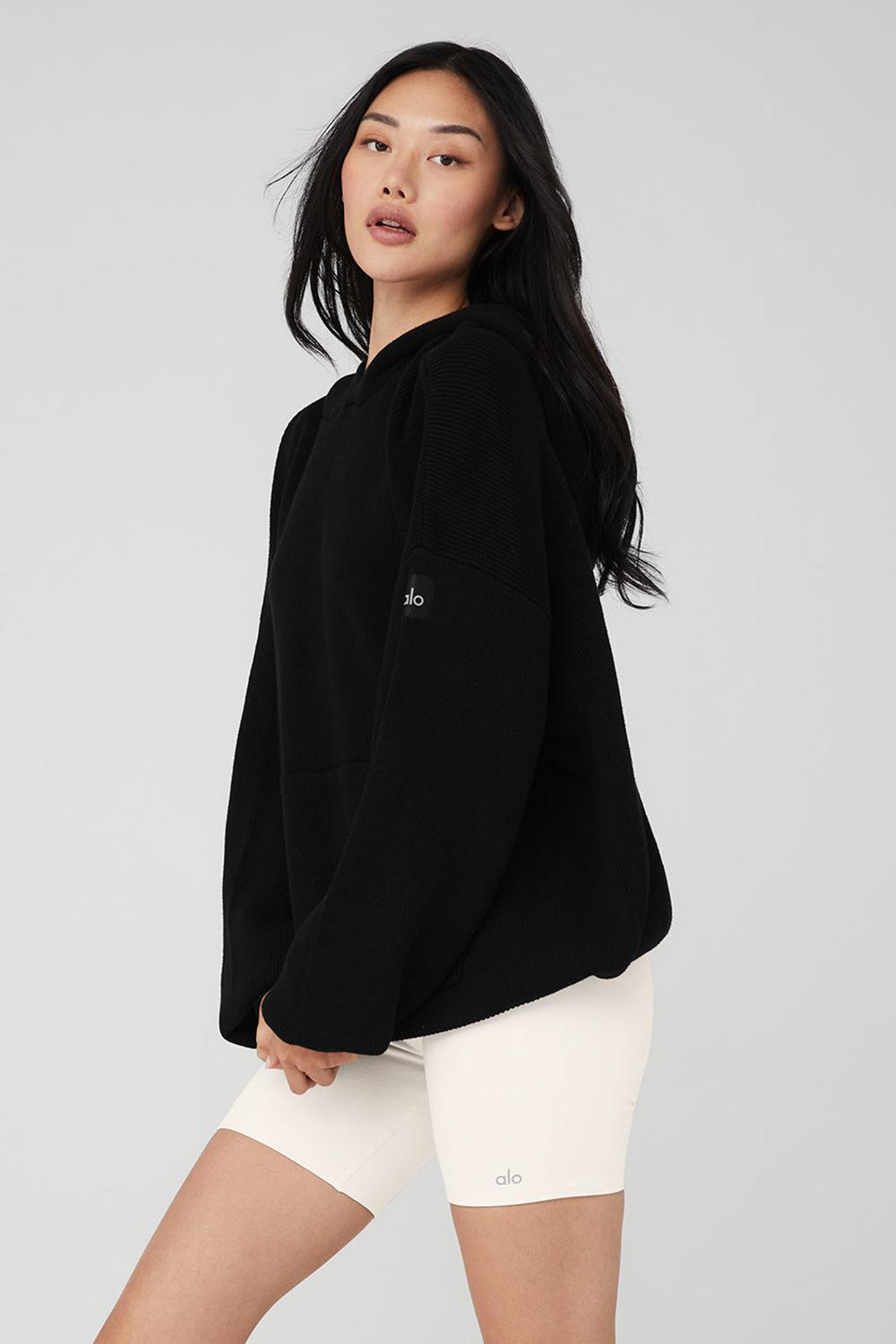 Black Women Alo Yoga Scholar Hooded Sweater | Australia  42876-CTDI